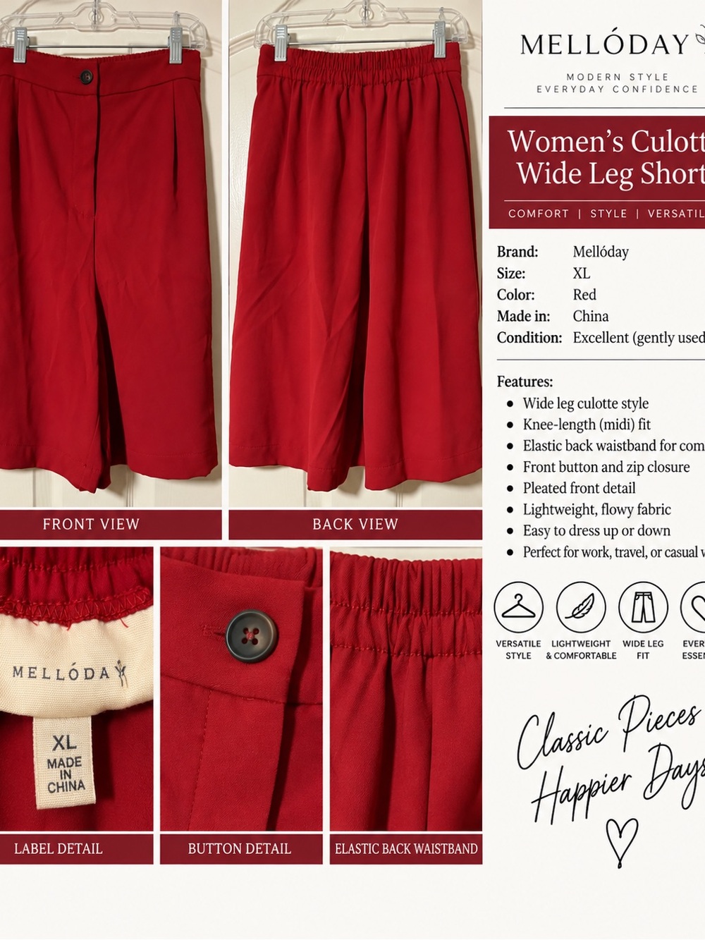 MELLODAY Red Wide-Leg Culotte Shorts